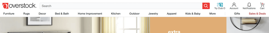 Horizontal ecommerce menu on Overstock.com