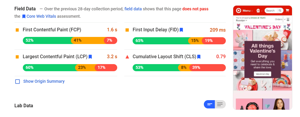 page speed insight target