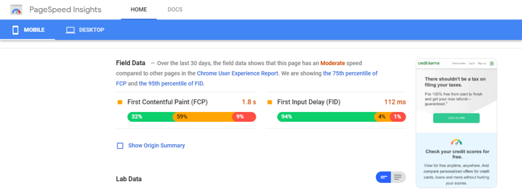 pagespeed insights credit karma 1024x375
