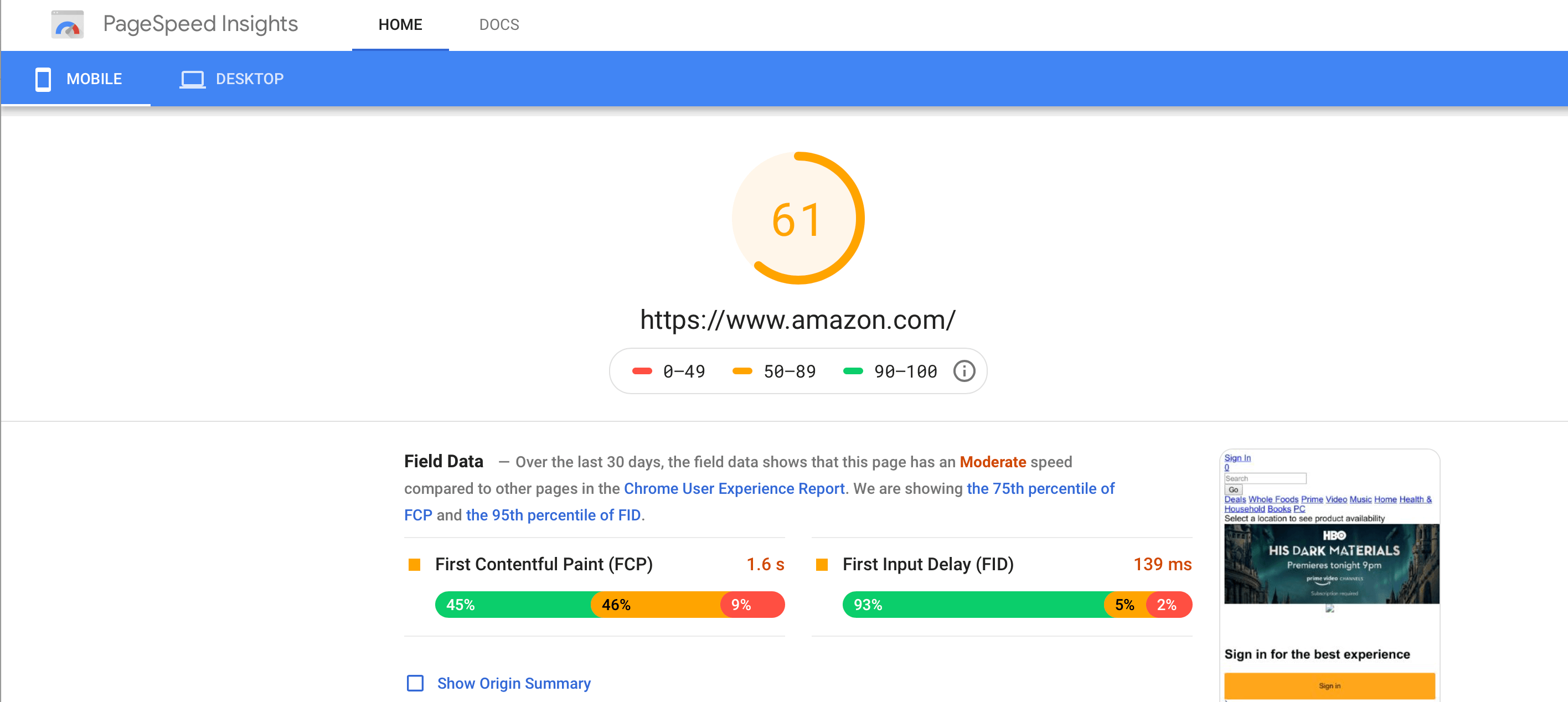 pagespeed insights example