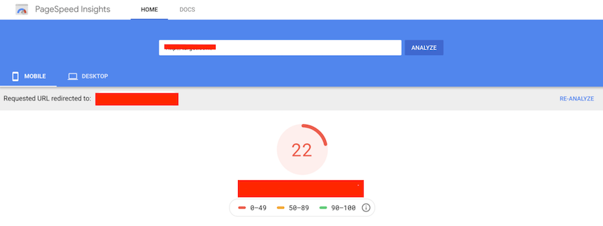 report from Google's PageSpeed Insights tool