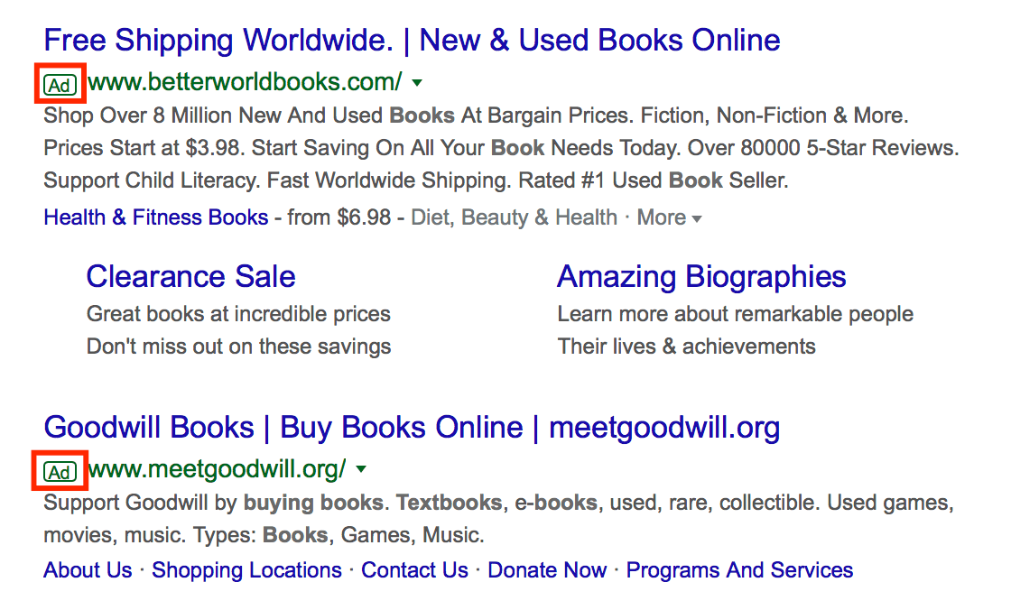 paid search ad example