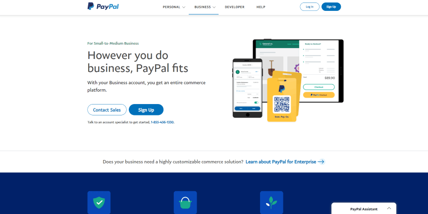 PayPal business homepage