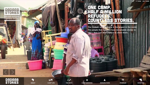 Example of photos of people in website design: Dadaab Stories