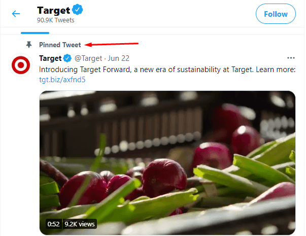 Tweet pinned at the top of Target's social media page