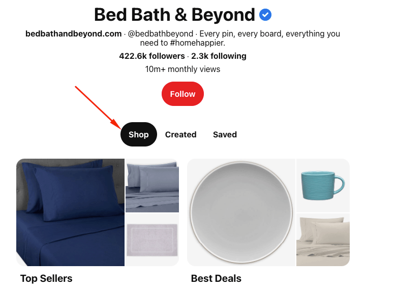 Shop tab from Bed, Bath, & Beyond