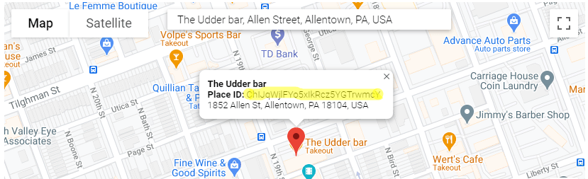 The place ID is highlighted in Google Maps