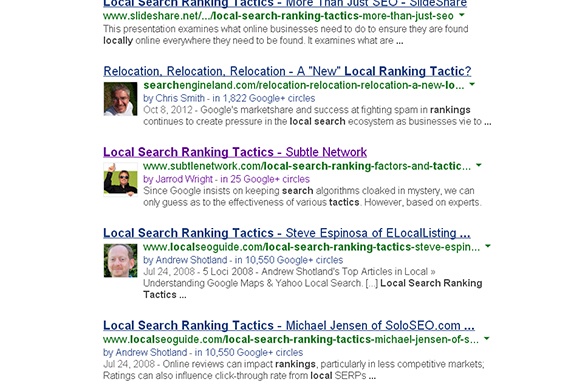 Google+ authorship headshot photo in Google search engine results.