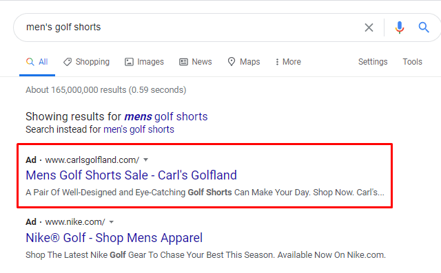 ppc ad carls golfland example