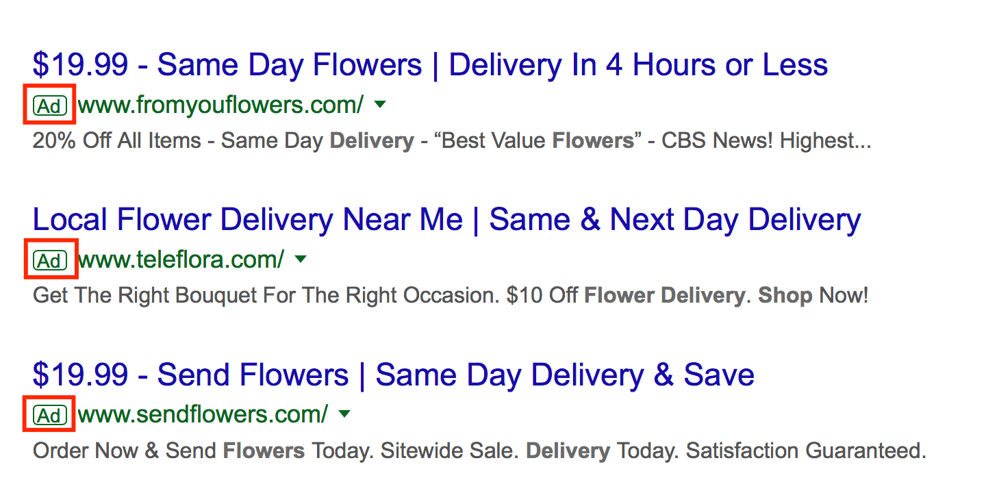 ppc ad example with flowers