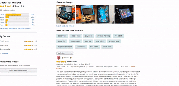 Amazon good product reviews for a tablet