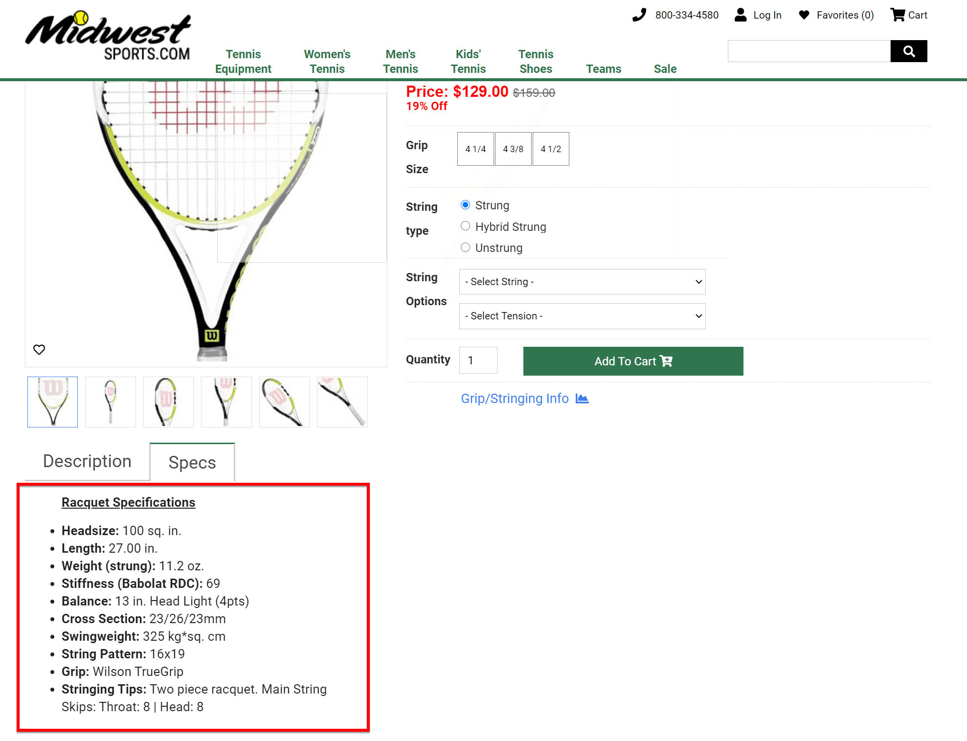 Specs for a tennis racquet