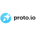 Logo of Proto.io featuring a stylized white rocket with a circular blue background and the text 'proto.io' beside it.