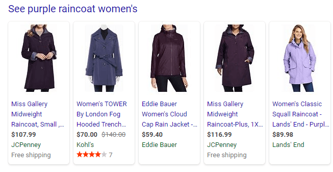 purple raincoat bing shopping ads