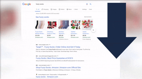 Google Shopping ads for "fuzzy socks"