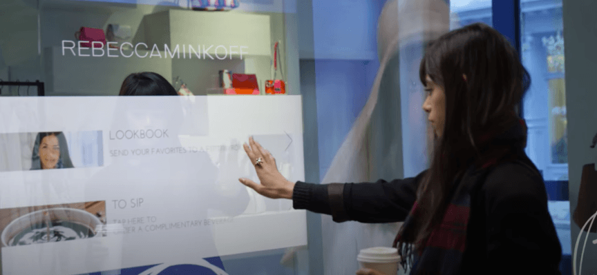 interactive screens at Rebecca Minkoff stores