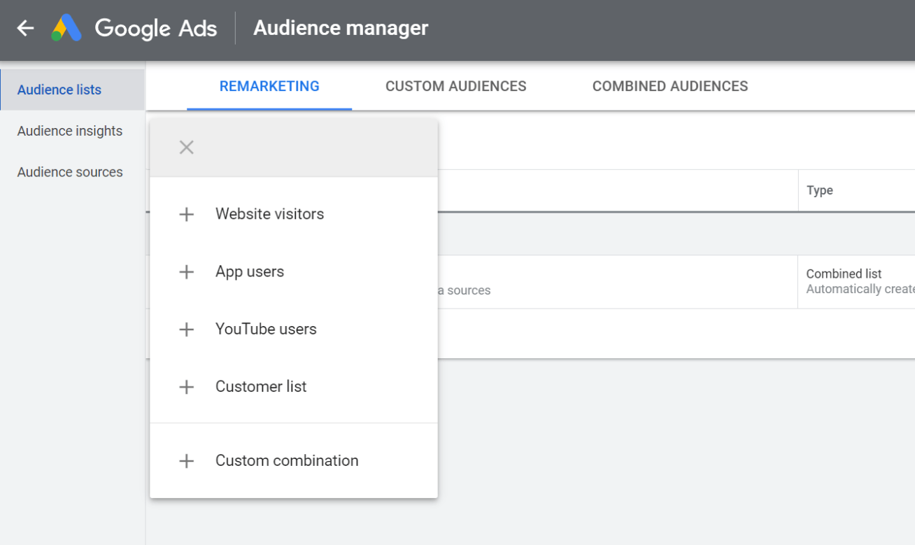 Google Ads remarketing options