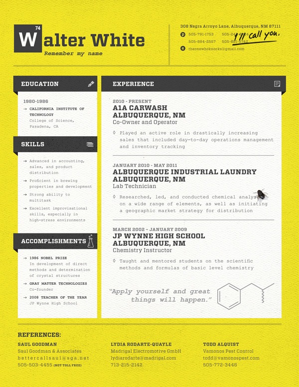 Walter White's Resume