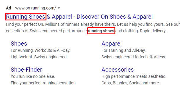 Ad listing in search results