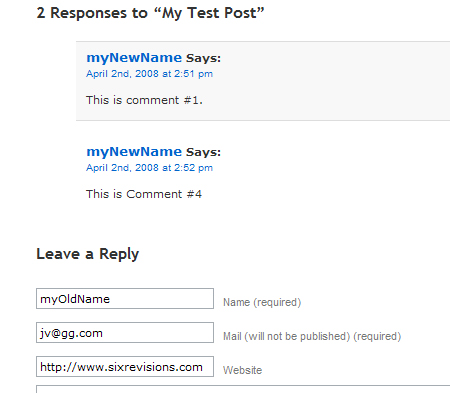 Screenshot after Search and Replace WordPress plugin was used to replace comments author name