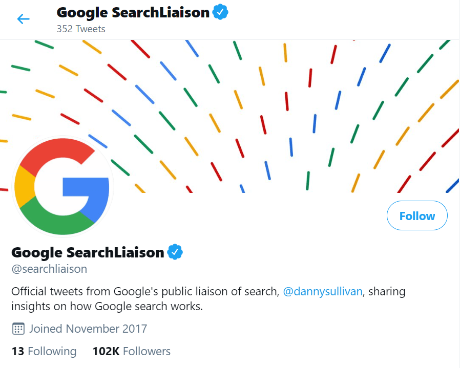 Google's Search Liaison Twitter account