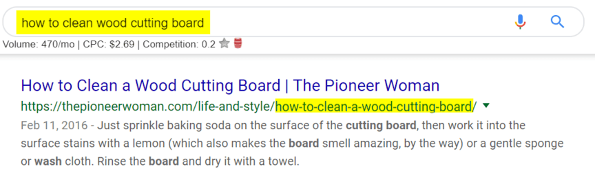 An example of a keyword in a URL, an SEO ranking factor