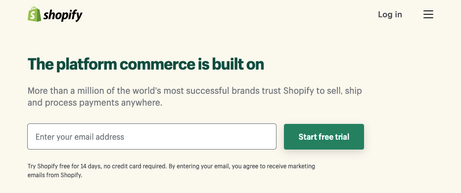 Homepage for Shopify's website