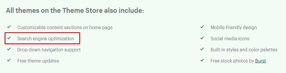 Detailed list of what's included with Shopify themes