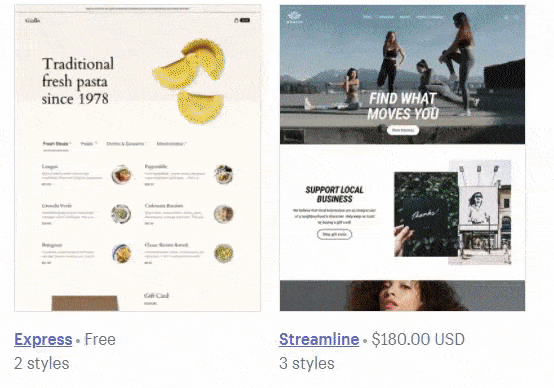 Different styles of themes on Shopify