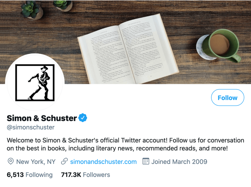 Simon & Schuster Twitter social media profile