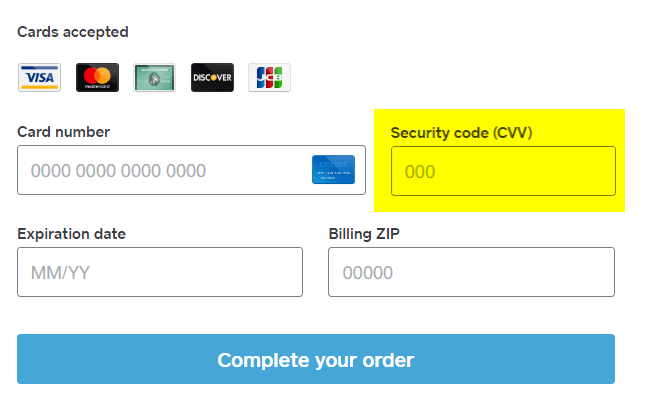 CVV example for site security checklist