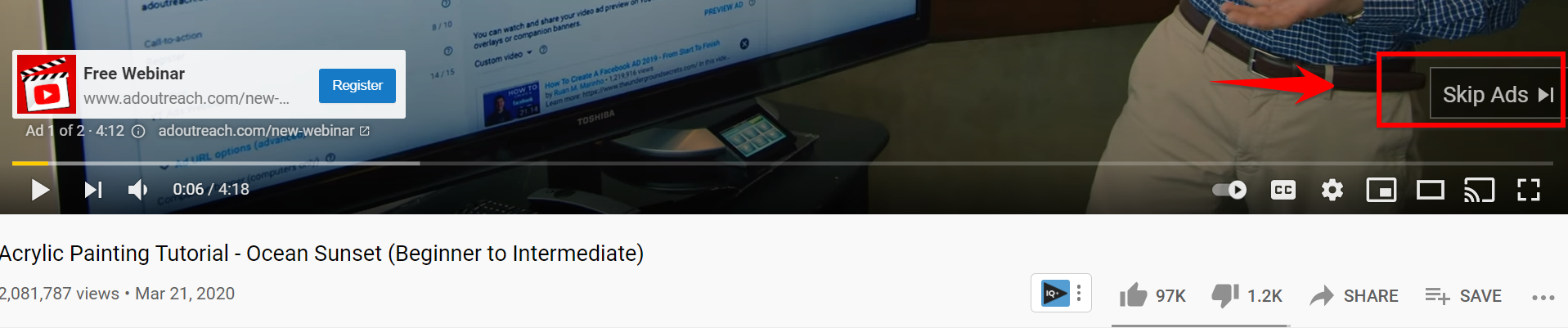 A skippable video ad on YouTube