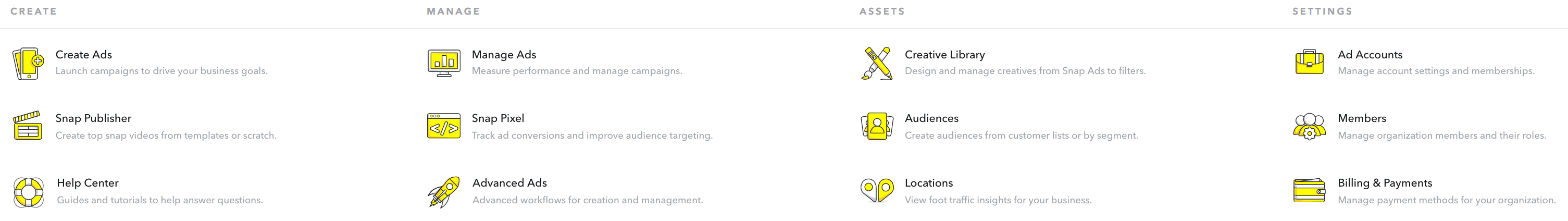 The Snapchat Ads Manager dashboard