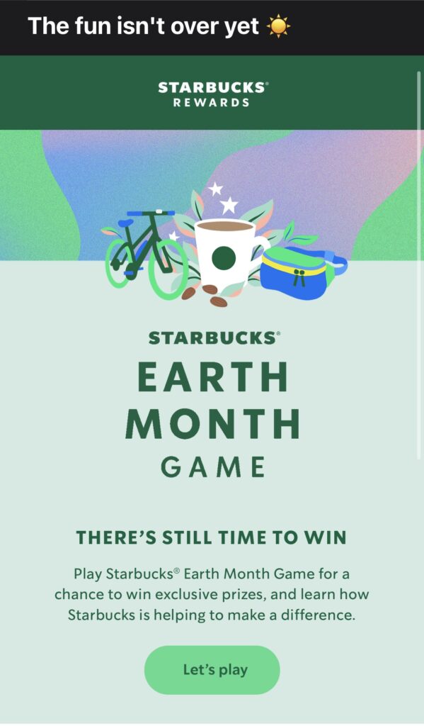 Email for Starbucks' Earth Day contest