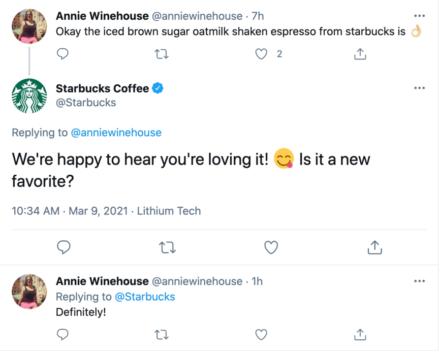 Example of Starbucks responding to social media comments