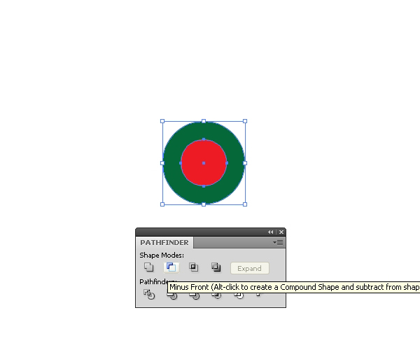 Select both circles and press the Minus Front button