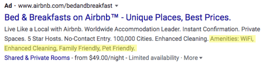 structured snippet amenities example