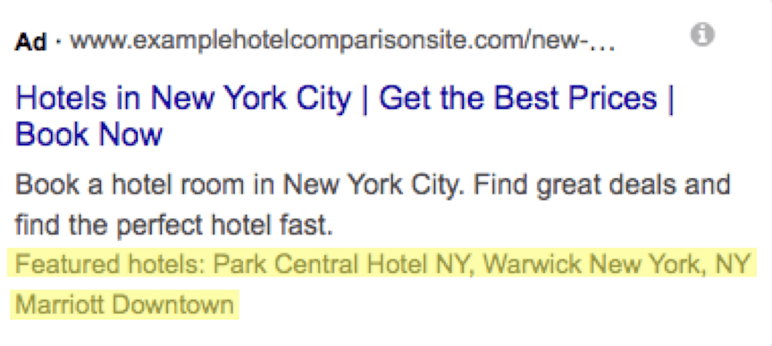 structured snippet featured hotels example