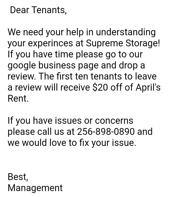 supreme storage review email