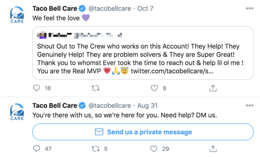 Taco Bell Care Twitter reputation management example