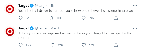 Verified Target Account tweeting to engage with consumers. 