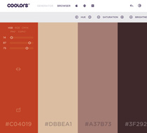 A color palette featuring five swatches with corresponding hexadecimal color codes, from left to right: a bright red (#C04D19), a soft peach (#D8BEA1), a muted taupe (#A37B73), a dark taupe (#3F2922), and a deep maroon (#3F2922).