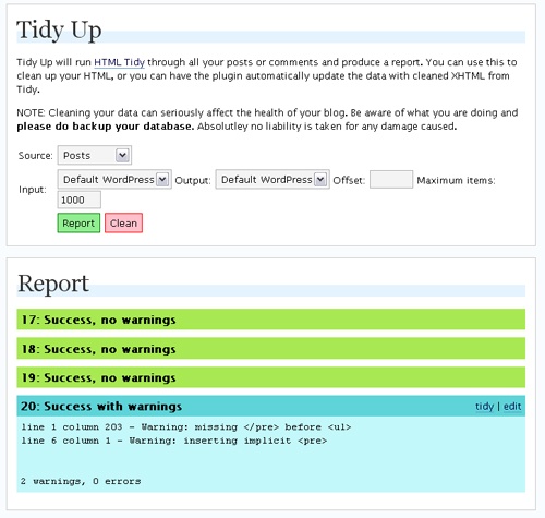 Tidy Up Report