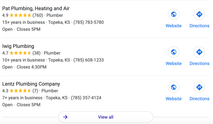 topeka plumbing local pack