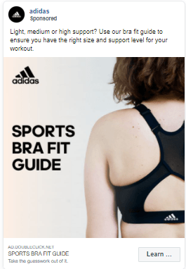 screenshot of adidas sports bra fit guide ad