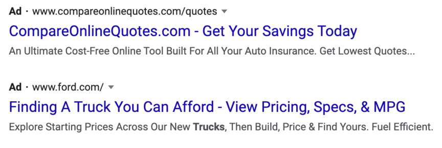 truck ppc google results