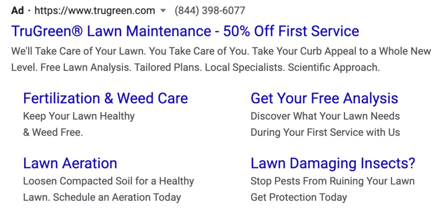 truegreen ppc ad extensions