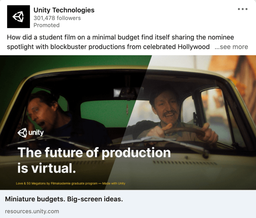 Unity Technologies paid social media ads