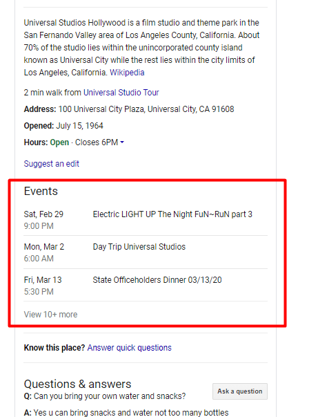 universal studios events google my business posts