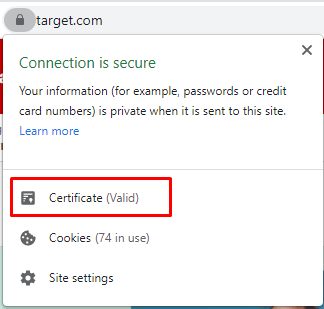 Target site security certificate